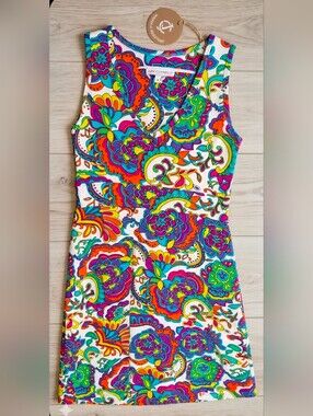 Jude Connally XS Dress Multi-Color Psychedelic Paisley V-Neck Sleeveless Stretch